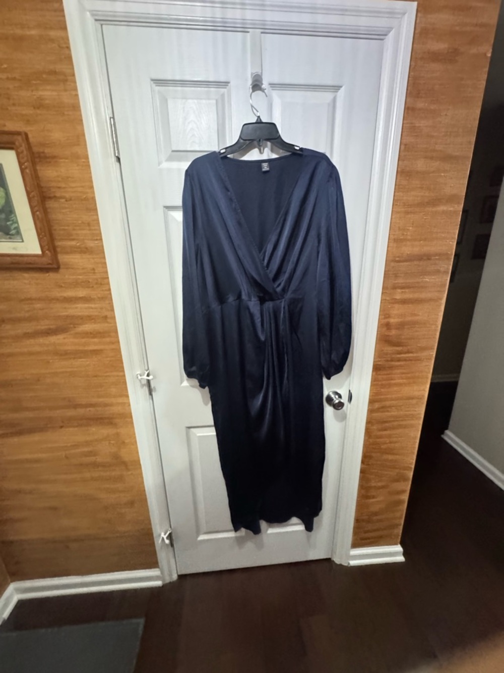 SHEIN Navy Blue Long Sleeve Wrap Midi Dress